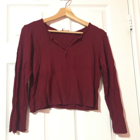 BURGUNDY WAFFLE KNIT CROP TOP - Picture 1 of 2